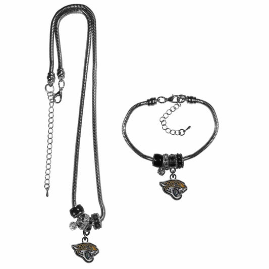 Jacksonville Jaguars Euro Bead Necklace and Bracelet Set - Siskiyou Buckle
