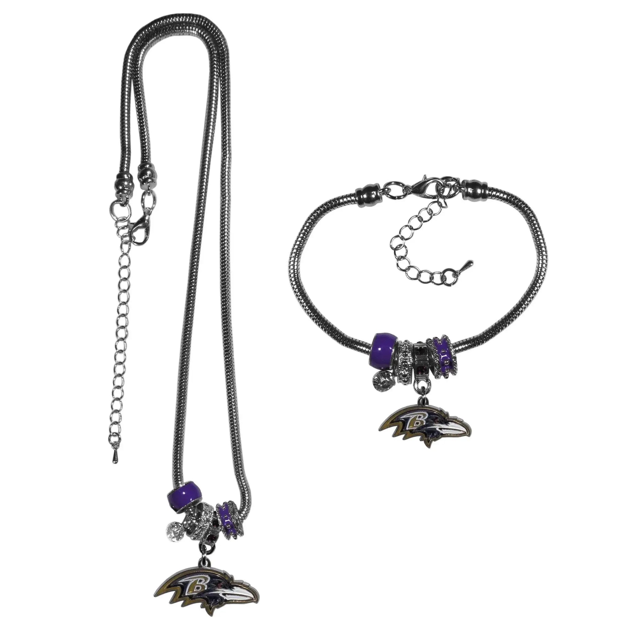 Baltimore Ravens Euro Bead Necklace and Bracelet Set - Siskiyou Buckle - Flyclothing LLC