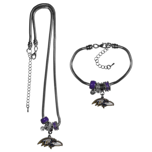 Baltimore Ravens Euro Bead Necklace and Bracelet Set - Flyclothing LLC
