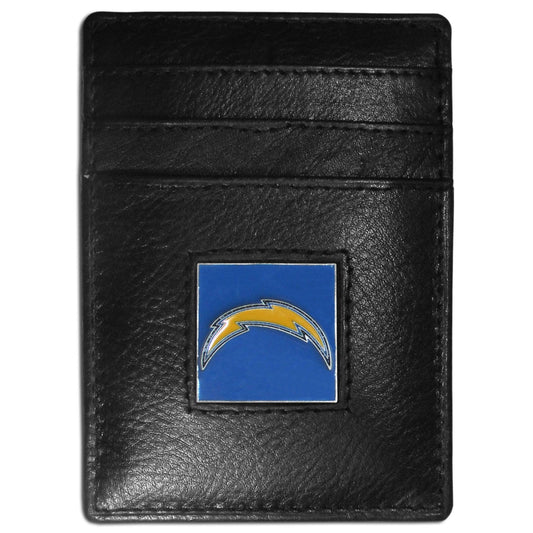 Los Angeles Chargers Leather Money Clip/Cardholder Packaged in Gift Box - Flyclothing LLC