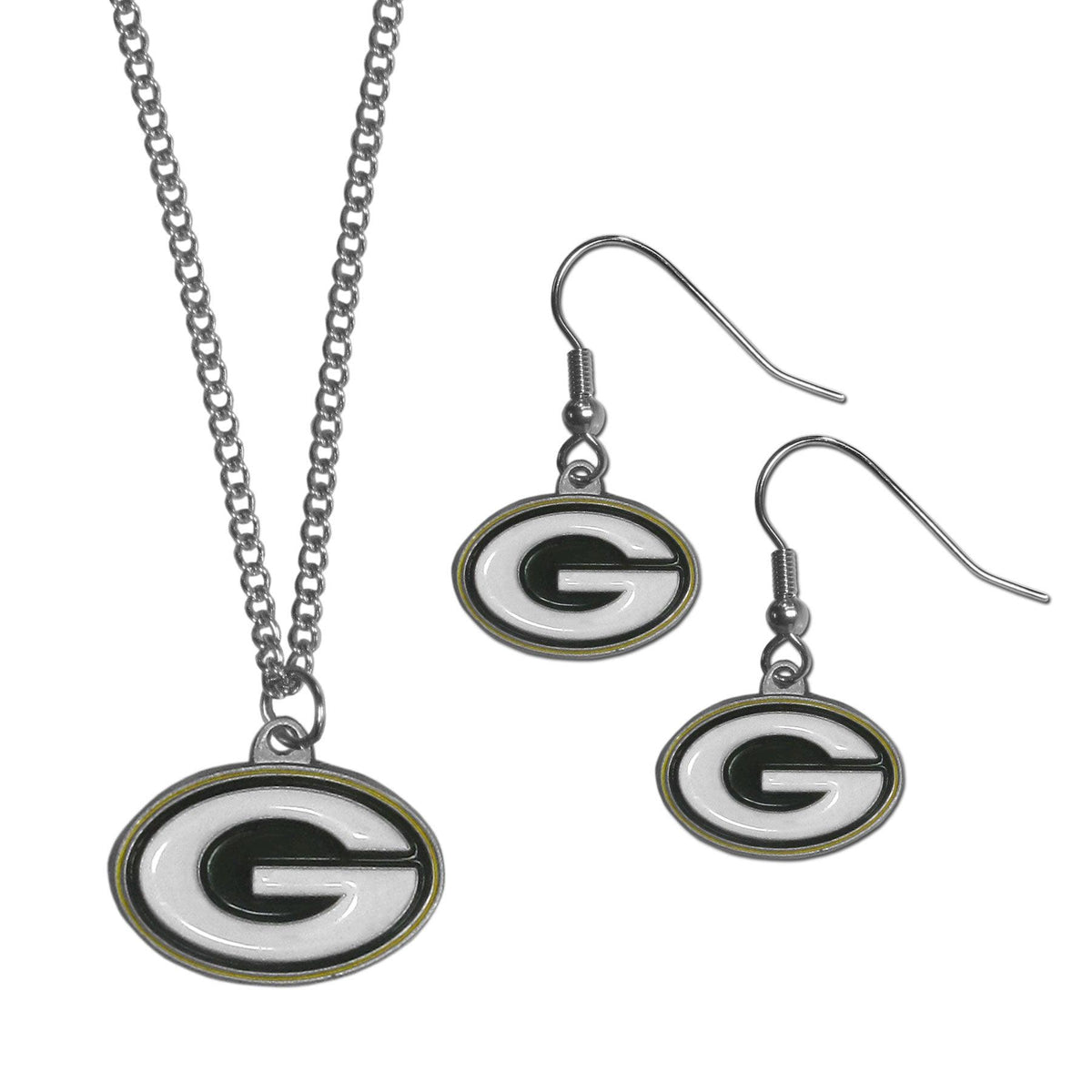 Green Bay Packers Dangle Earrings and Chain Necklace Set - Flyclothing LLC