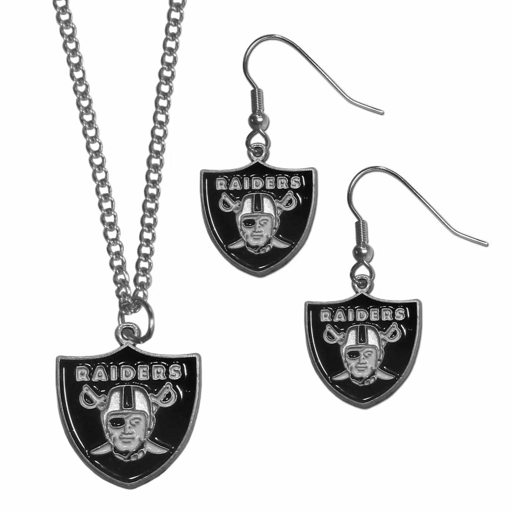 Las Vegas Raiders Dangle Earrings and Chain Necklace Set - Siskiyou Buckle