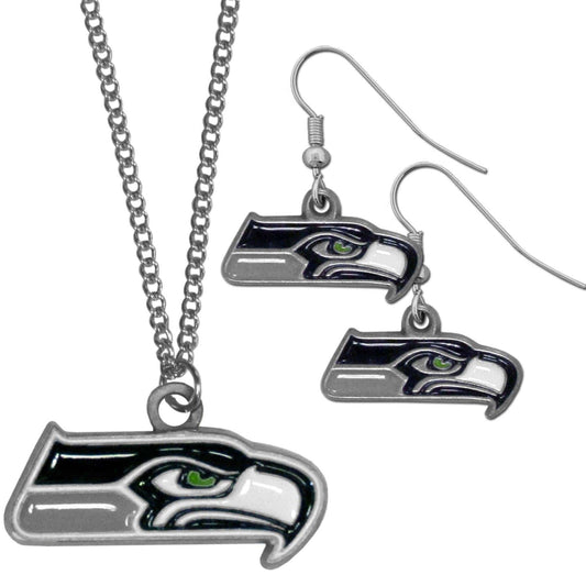 Seattle Seahawks Dangle Earrings and Chain Necklace Set - Siskiyou Buckle