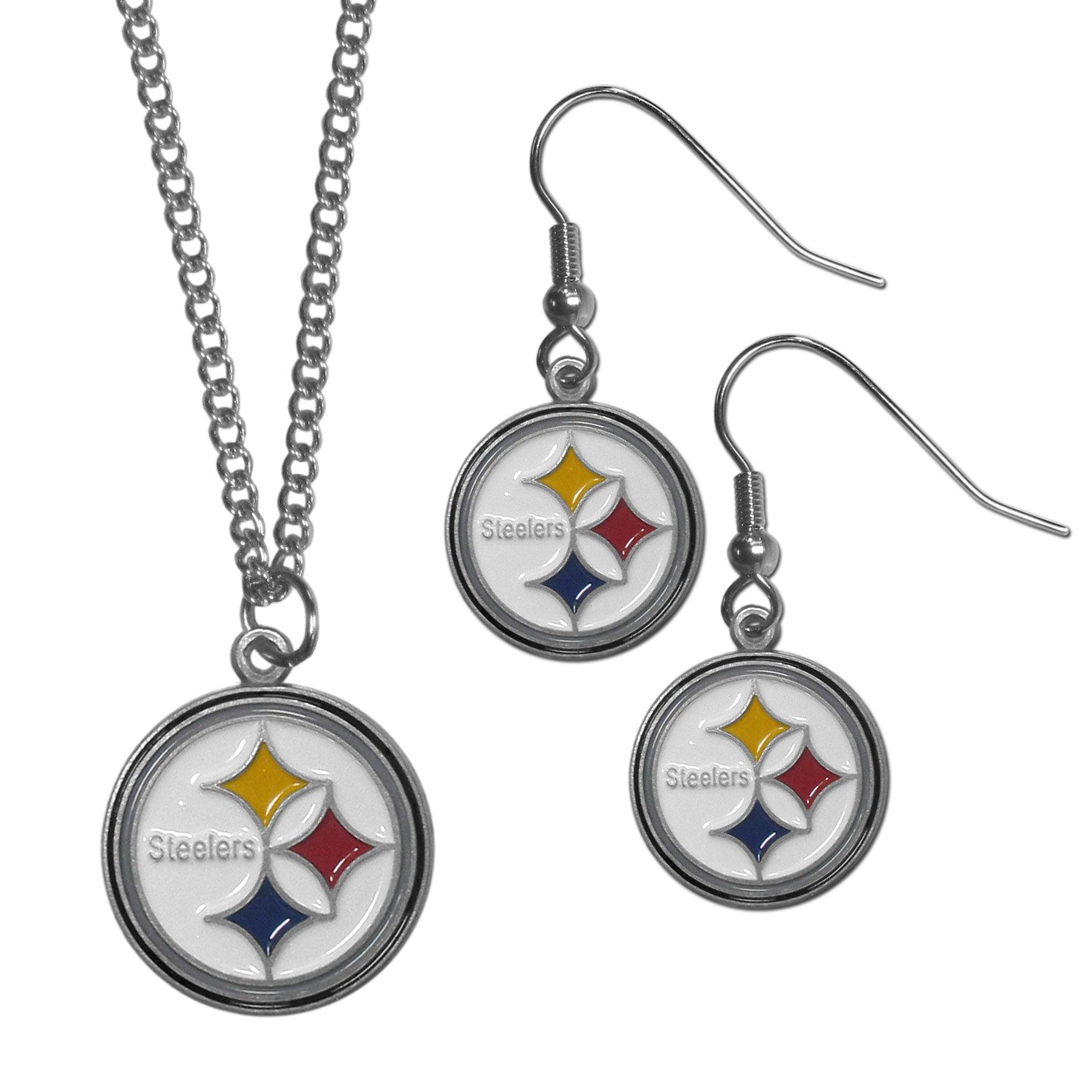 Pittsburgh Steelers Dangle Earrings and Chain Necklace Set - Flyclothing LLC