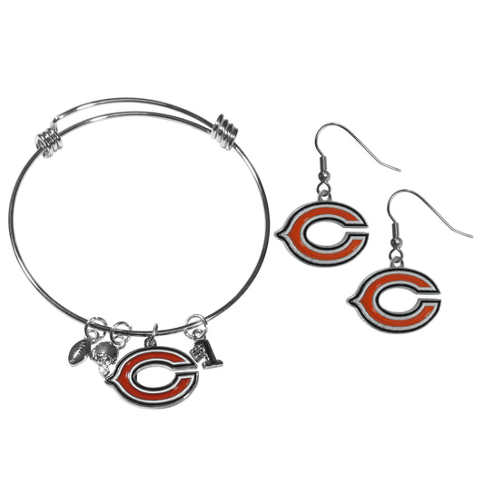 Chicago Bears Dangle Earrings and Charm Bangle Bracelet Set - Flyclothing LLC