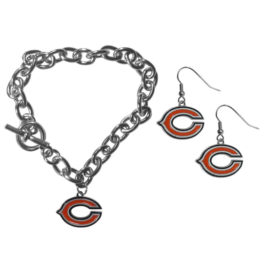 Chicago Bears Chain Bracelet and Dangle Earring Set - Flyclothing LLC