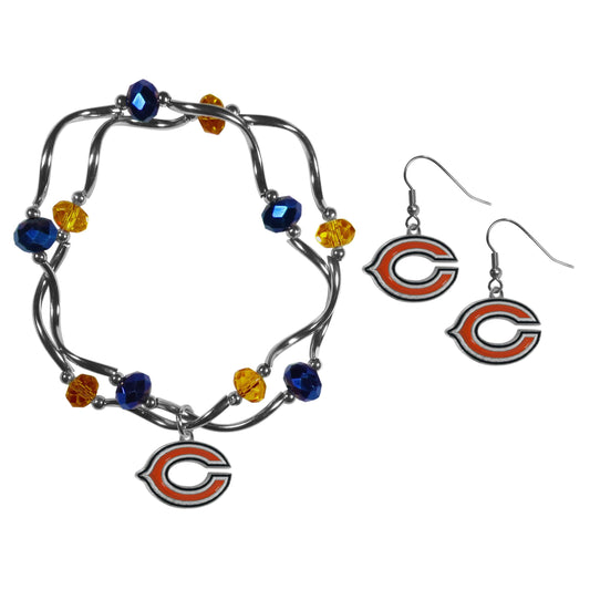 Chicago Bears Dangle Earrings and Crystal Bead Bracelet Set - Flyclothing LLC