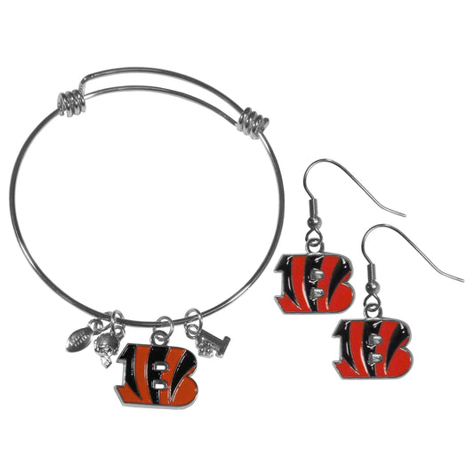 Cincinnati Bengals Dangle Earrings and Charm Bangle Bracelet Set - Flyclothing LLC