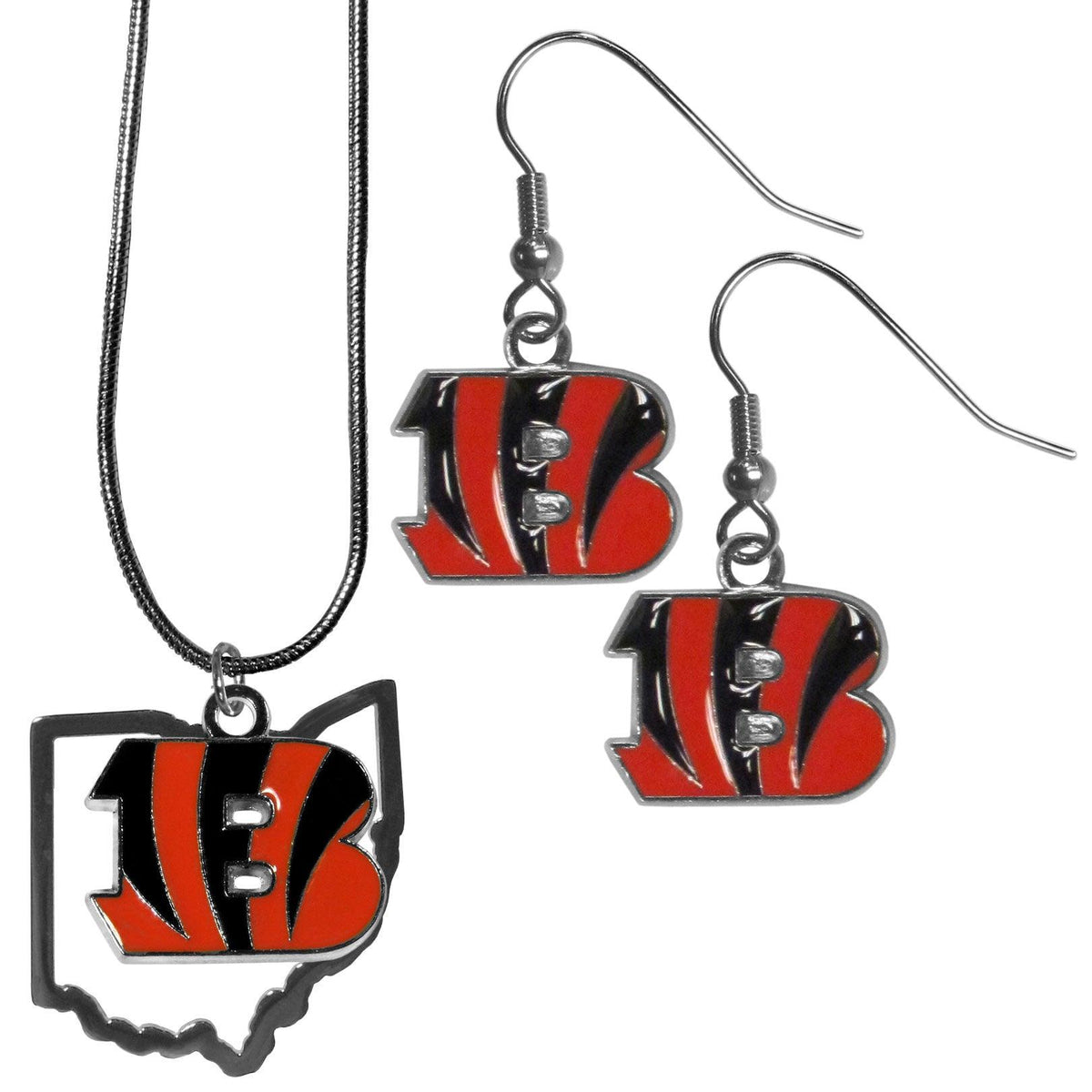 Cincinnati Bengals Dangle Earrings and State Necklace Set - Flyclothing LLC