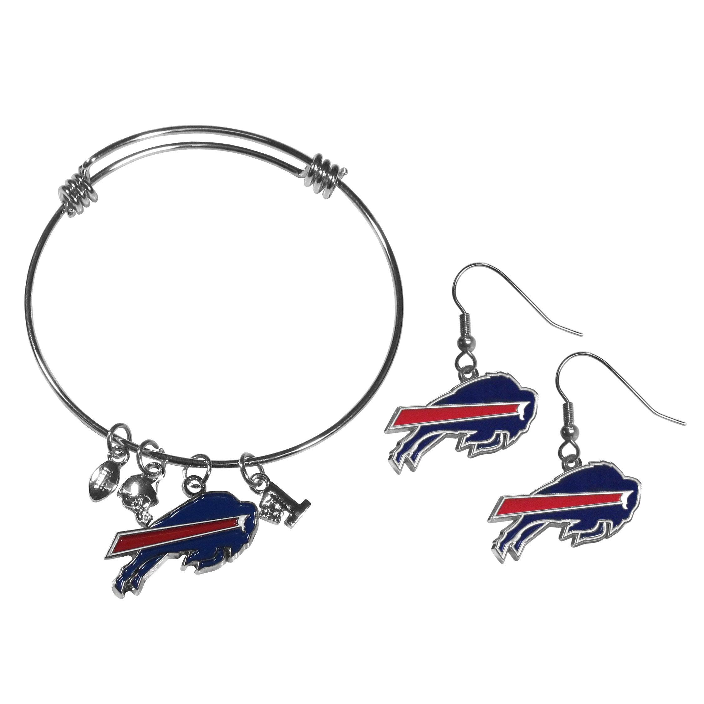 Buffalo Bills Dangle Earrings and Charm Bangle Bracelet Set - Flyclothing LLC