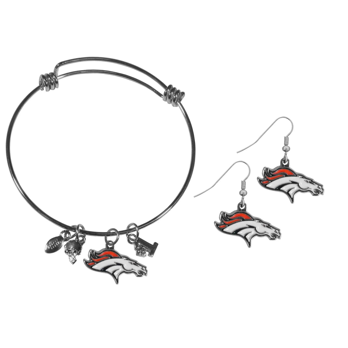 Denver Broncos Dangle Earrings and Charm Bangle Bracelet Set - Siskiyou Buckle - Flyclothing LLC