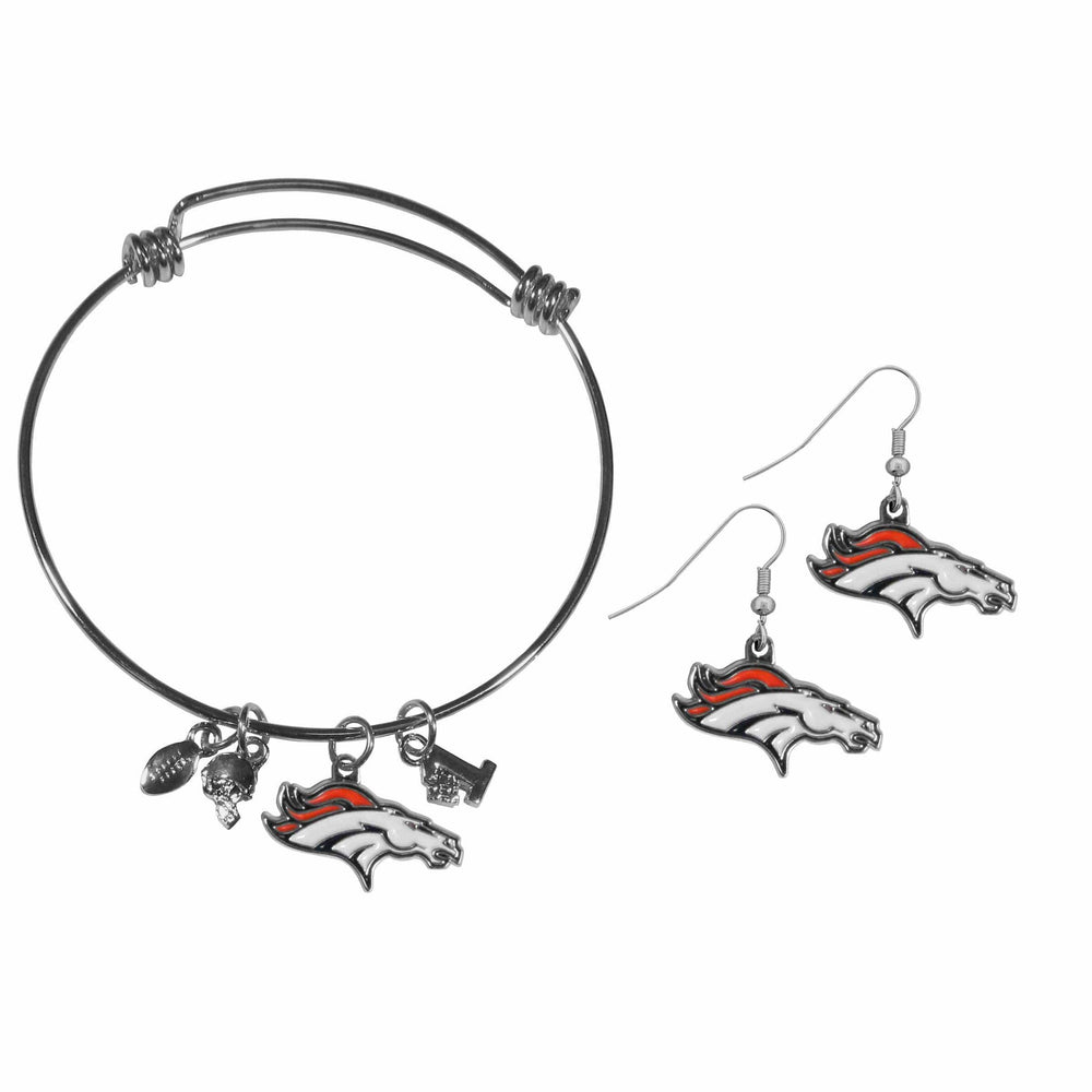 Denver Broncos Dangle Earrings and Charm Bangle Bracelet Set - Siskiyou Buckle