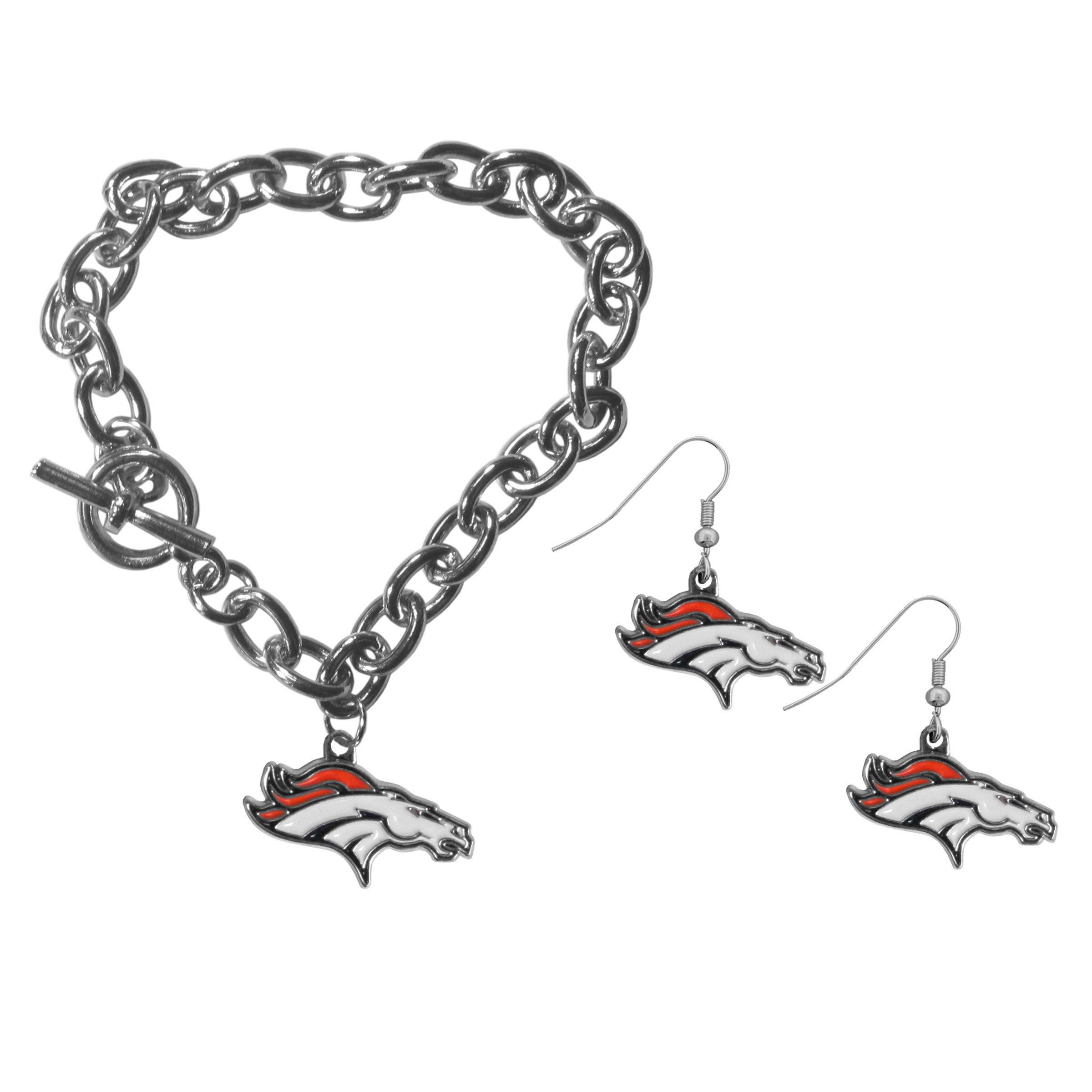 Denver Broncos Chain Bracelet and Dangle Earring Set - Flyclothing LLC