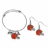 Cleveland Browns Dangle Earrings and Charm Bangle Bracelet Set - Siskiyou Buckle