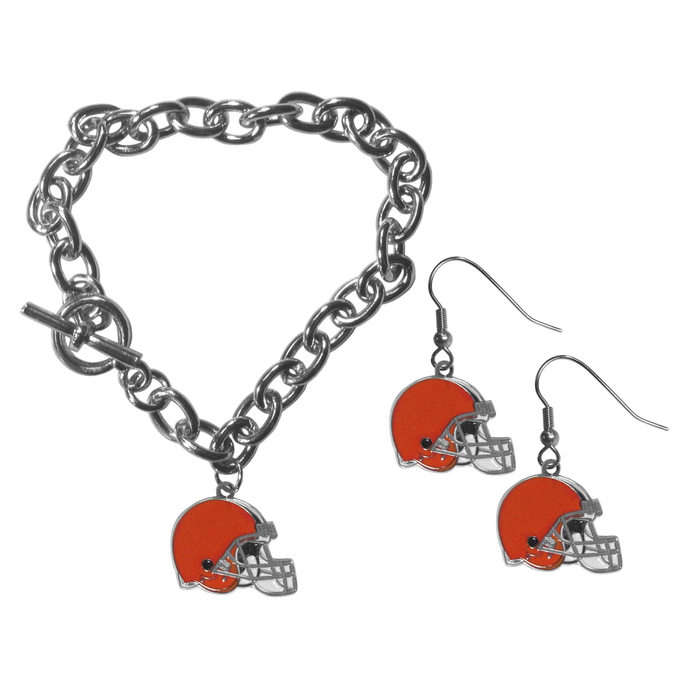 Cleveland Browns Chain Bracelet and Dangle Earring Set - Flyclothing LLC