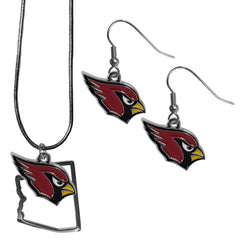 Arizona Cardinals Dangle Earrings and State Necklace Set - Flyclothing LLC