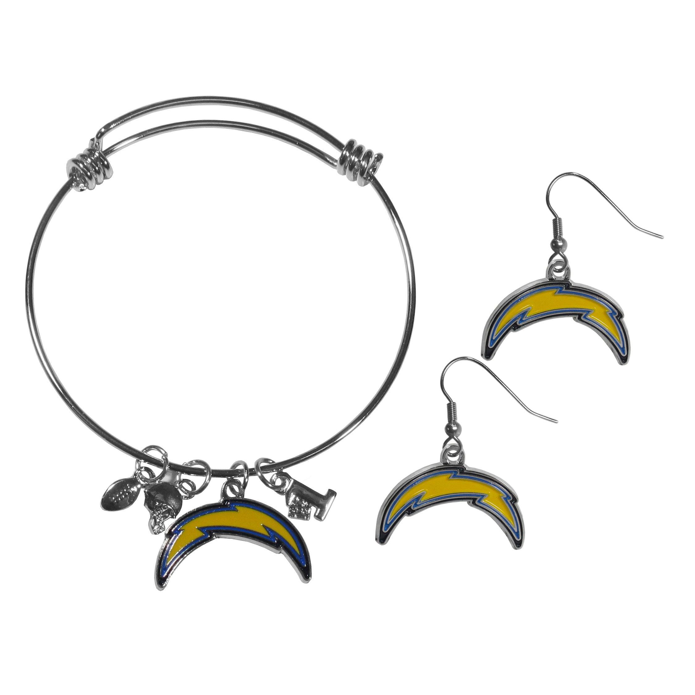 Los Angeles Chargers Dangle Earrings and Charm Bangle Bracelet Set - Flyclothing LLC