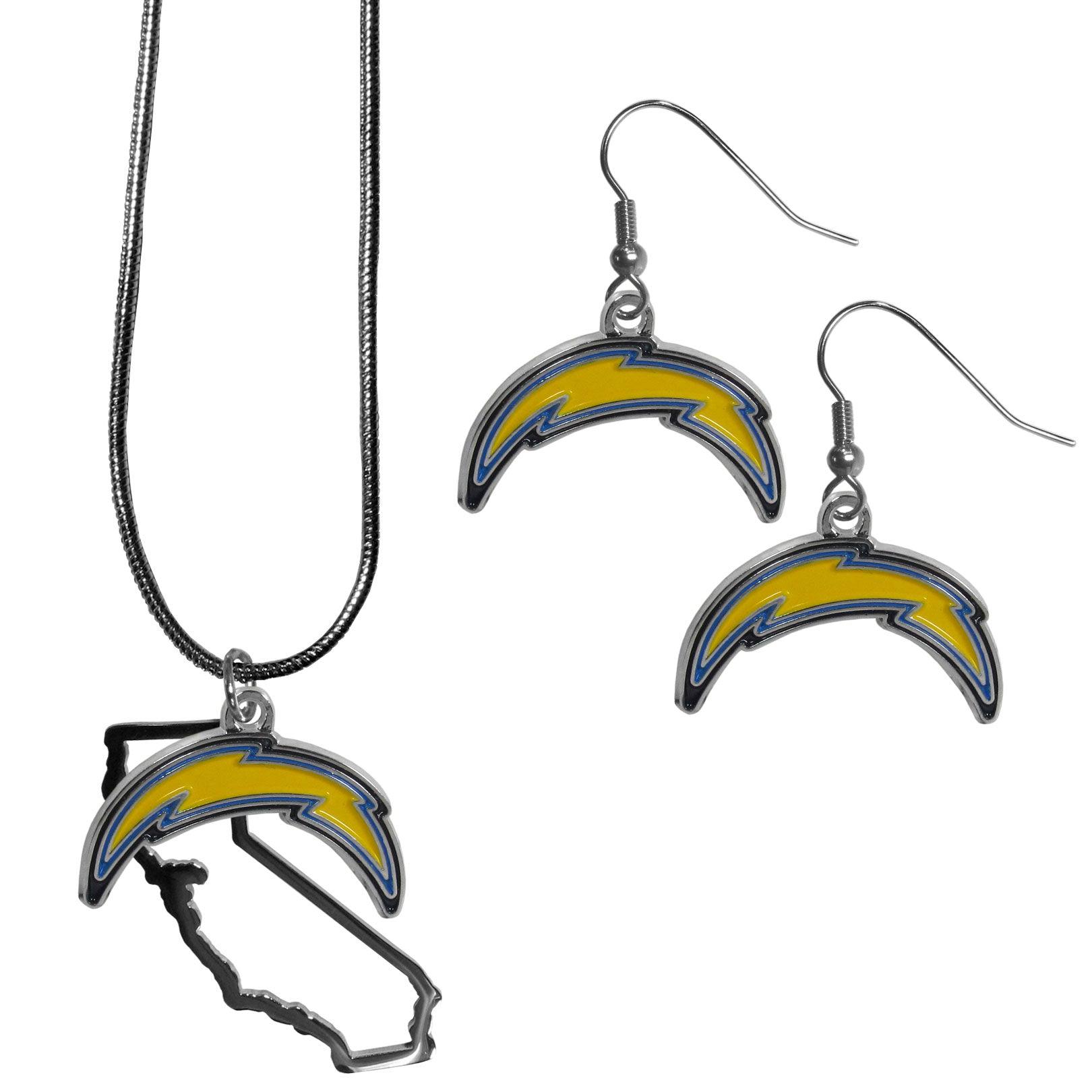 Los Angeles Chargers Dangle Earrings and State Necklace Set - Flyclothing LLC