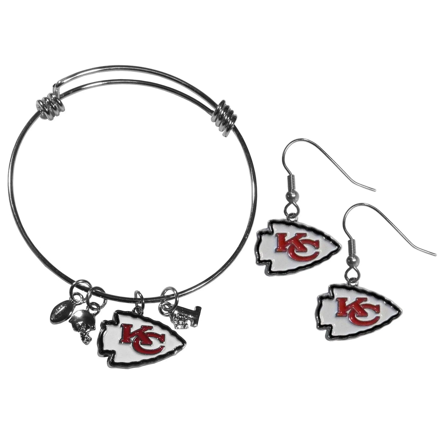Kansas City Chiefs Dangle Earrings and Charm Bangle Bracelet Set - Kansas City Chiefs - Flyclothing LLC