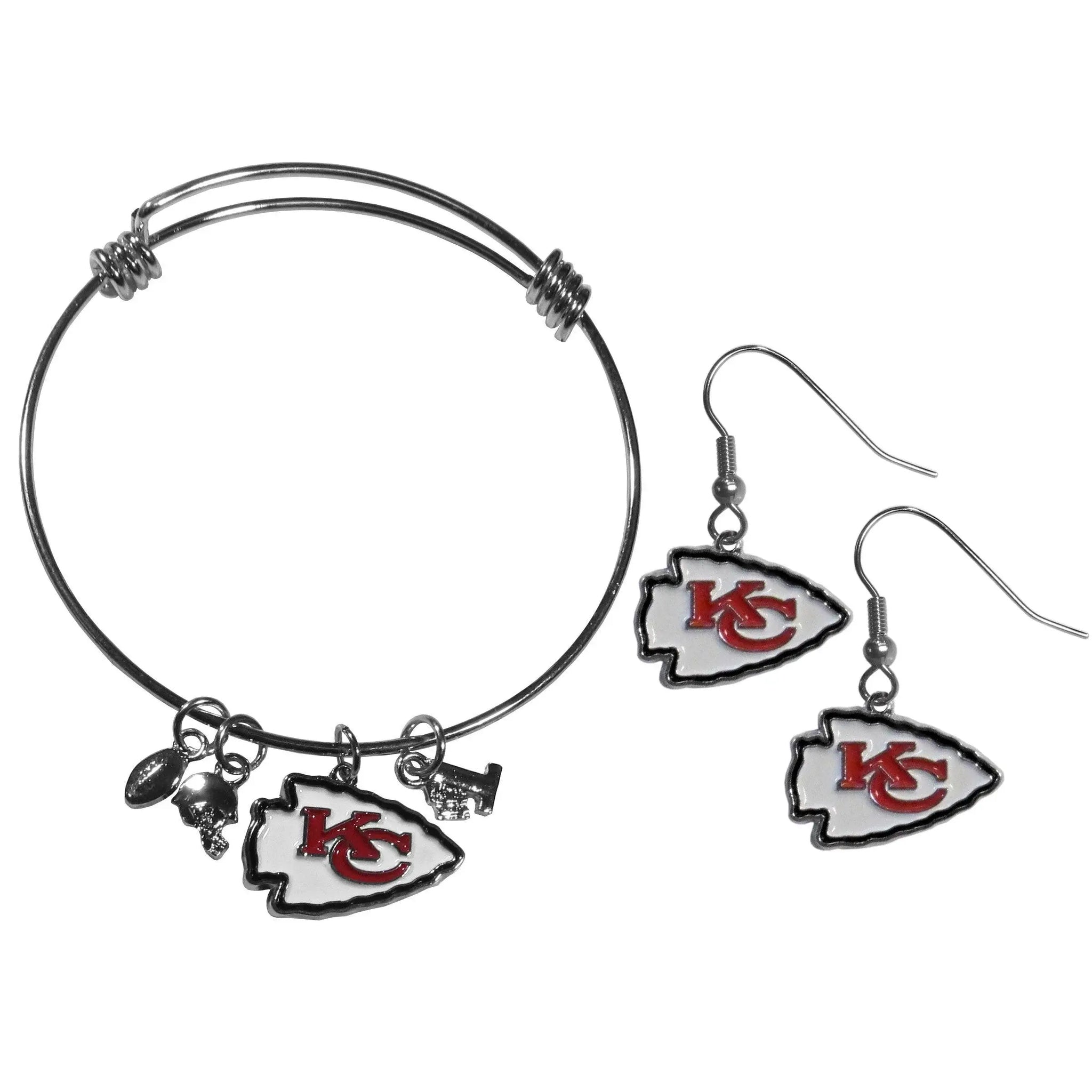 Kansas City Chiefs Dangle Earrings and Charm Bangle Bracelet Set - Kansas City Chiefs - Flyclothing LLC