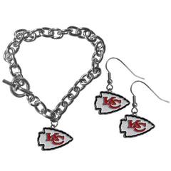 Kansas City Chiefs Chain Bracelet and Dangle Earring Set - Flyclothing LLC