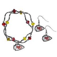 Kansas City Chiefs Dangle Earrings and Crystal Bead Bracelet Set - Flyclothing LLC