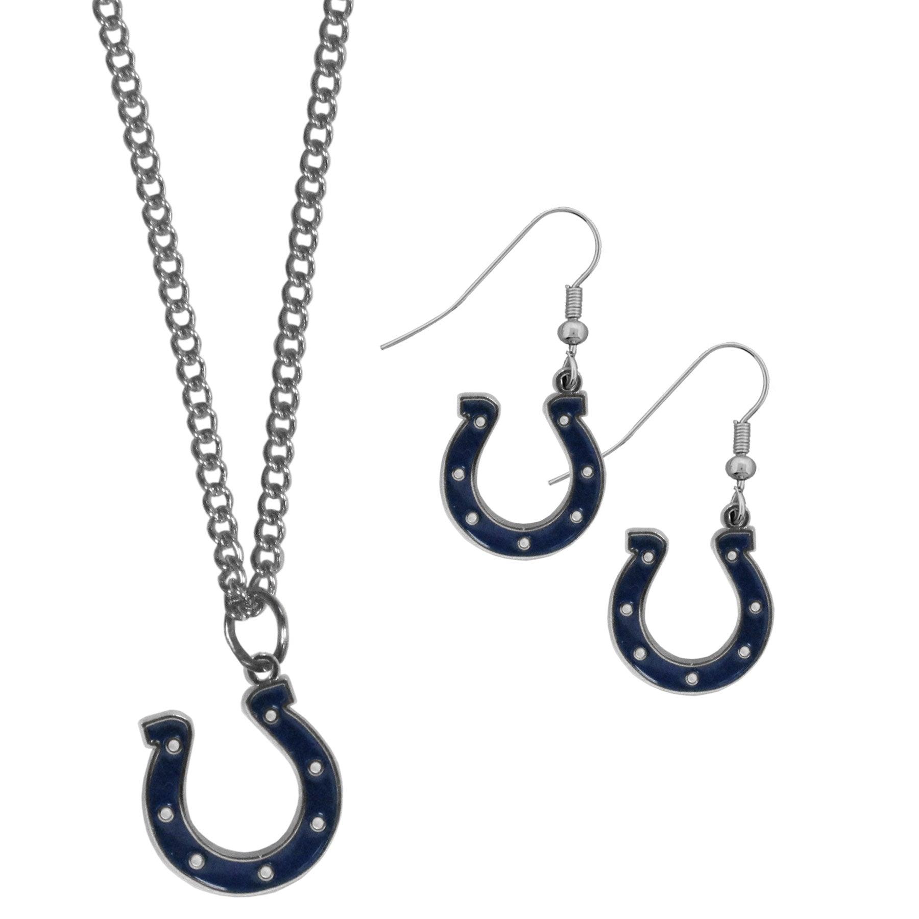 Indianapolis Colts Dangle Earrings and Chain Necklace Set - Flyclothing LLC