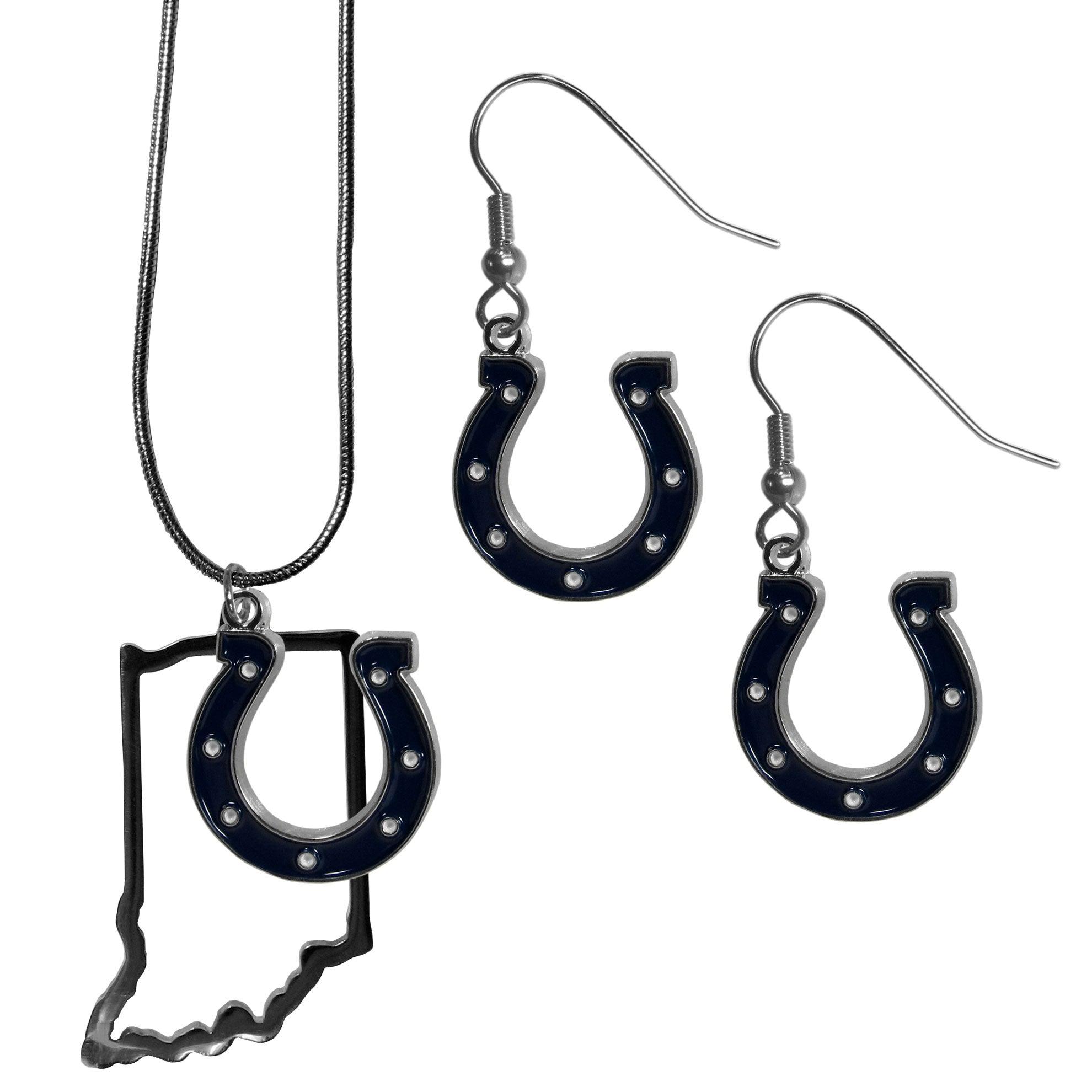 Indianapolis Colts Dangle Earrings and State Necklace Set - Flyclothing LLC