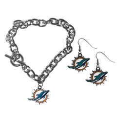 Miami Dolphins Chain Bracelet and Dangle Earring Set - Flyclothing LLC