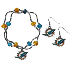 Miami Dolphins Dangle Earrings and Crystal Bead Bracelet Set - Flyclothing LLC