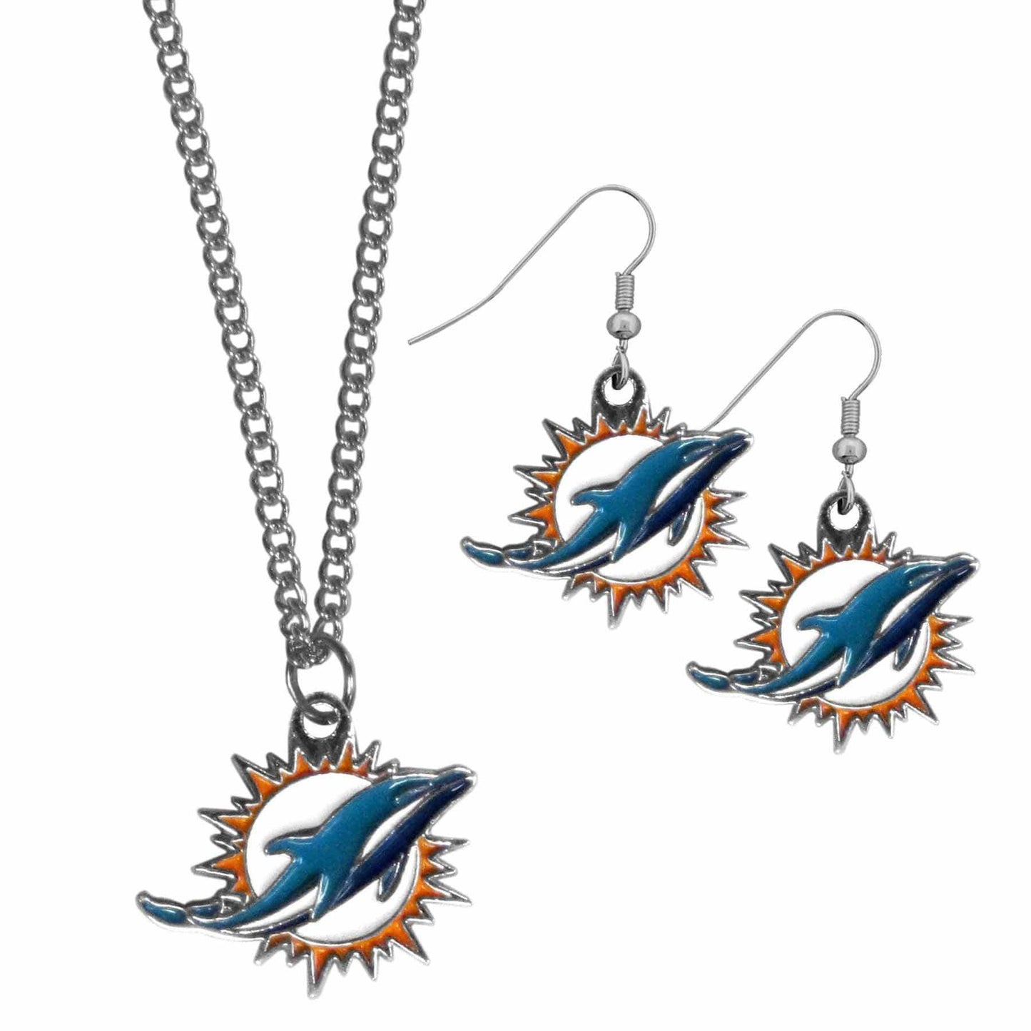 Miami Dolphins Dangle Earrings and Chain Necklace Set - Siskiyou Buckle - Flyclothing LLC