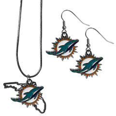 Miami Dolphins Dangle Earrings and State Necklace Set - Flyclothing LLC