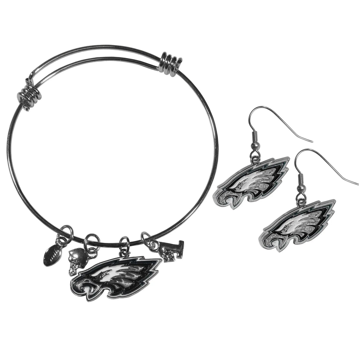 Philadelphia Eagles Dangle Earrings and Charm Bangle Bracelet Set - Siskiyou Buckle - Flyclothing LLC