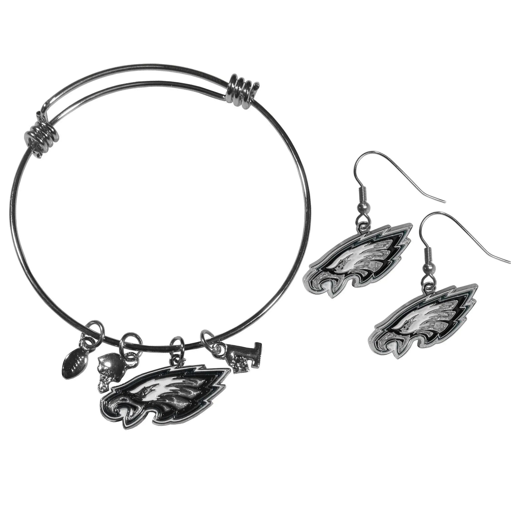 Philadelphia Eagles Dangle Earrings and Charm Bangle Bracelet Set - Siskiyou Buckle - Flyclothing LLC