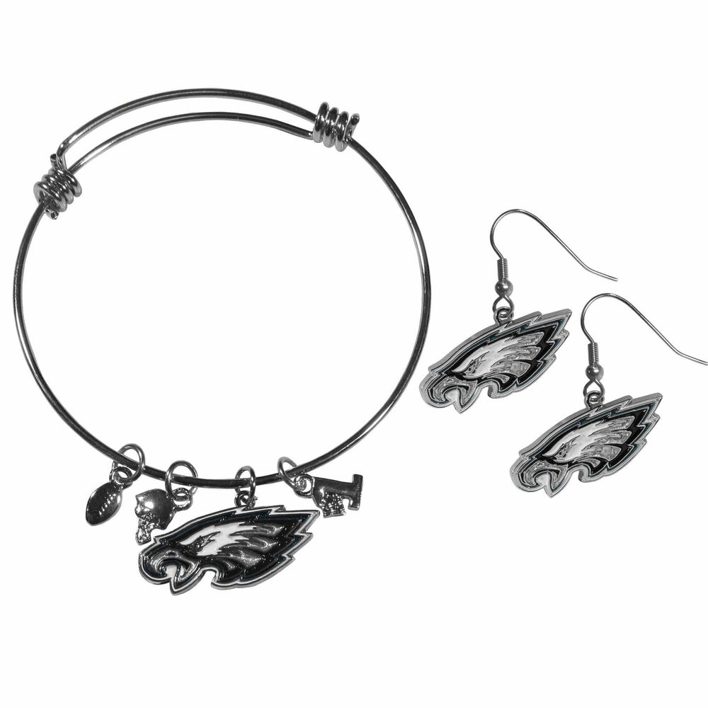 Philadelphia Eagles Dangle Earrings and Charm Bangle Bracelet Set - Siskiyou Buckle - Flyclothing LLC