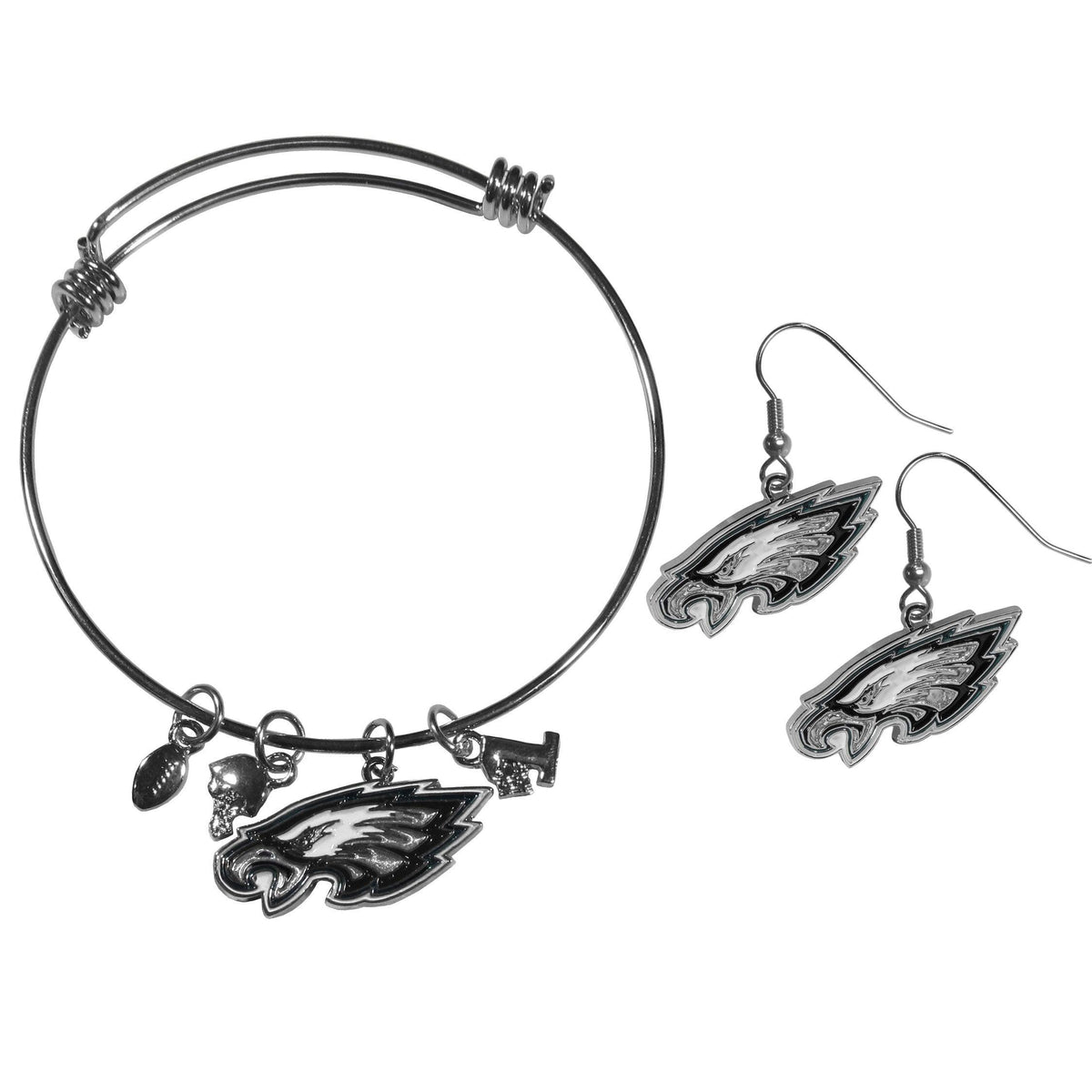 Philadelphia Eagles Dangle Earrings and Charm Bangle Bracelet Set - Flyclothing LLC