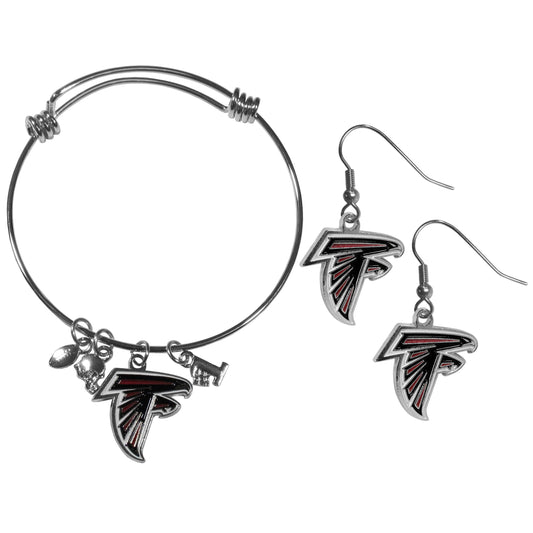 Atlanta Falcons Dangle Earrings and Charm Bangle Bracelet Set - Flyclothing LLC