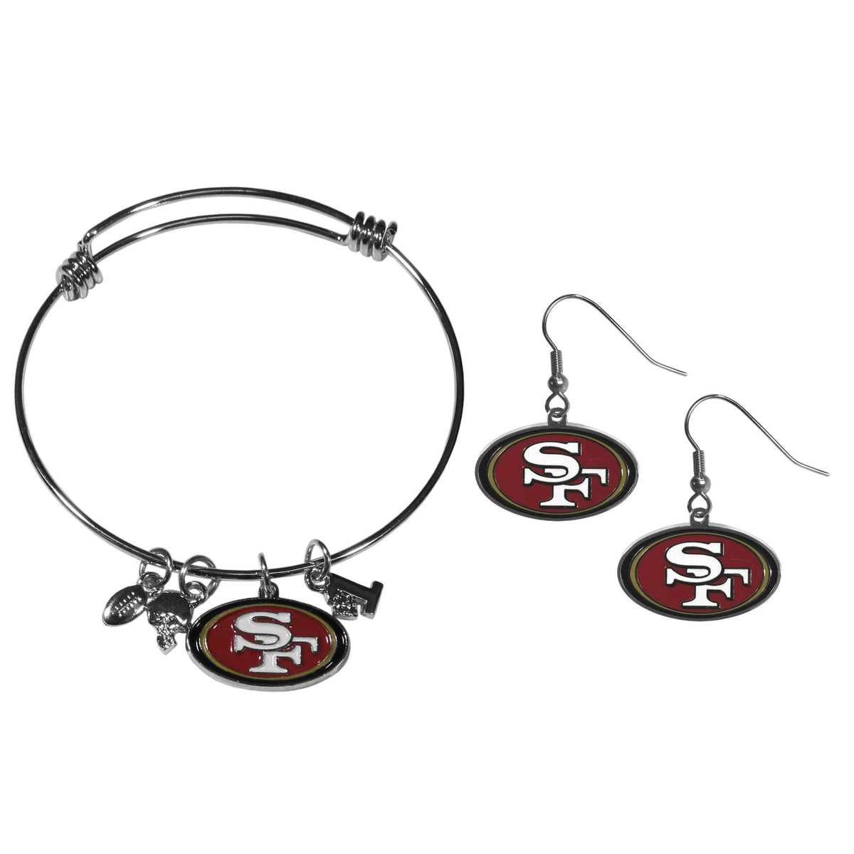 San Francisco 49ers Dangle Earrings and Charm Bangle Bracelet Set - Flyclothing LLC