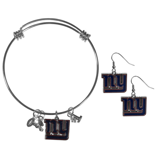 New York Giants Dangle Earrings and Charm Bangle Bracelet Set - Flyclothing LLC