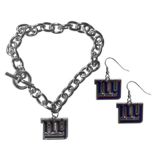 New York Giants Chain Bracelet and Dangle Earring Set - Flyclothing LLC
