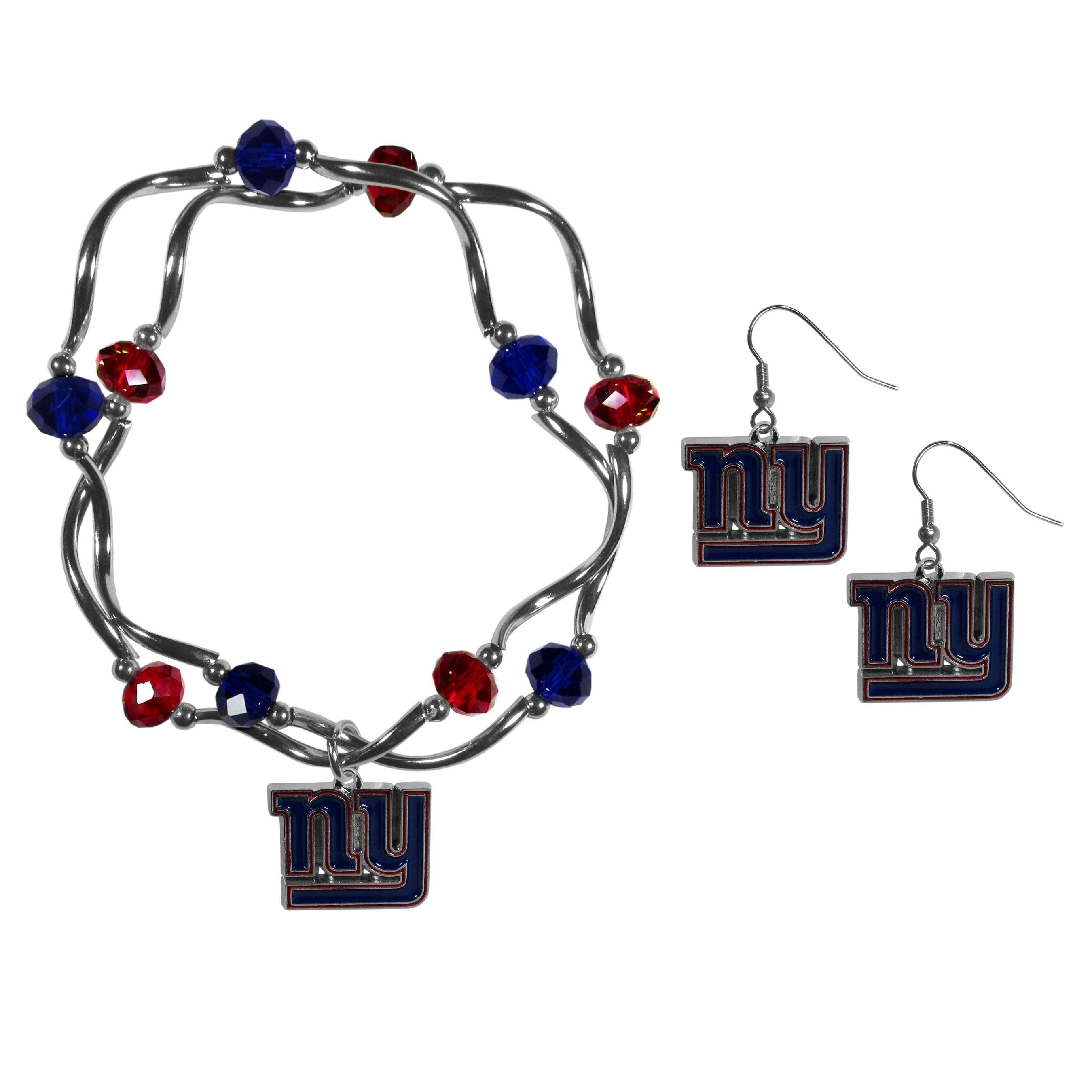 New York Giants Dangle Earrings and Crystal Bead Bracelet Set - Flyclothing LLC