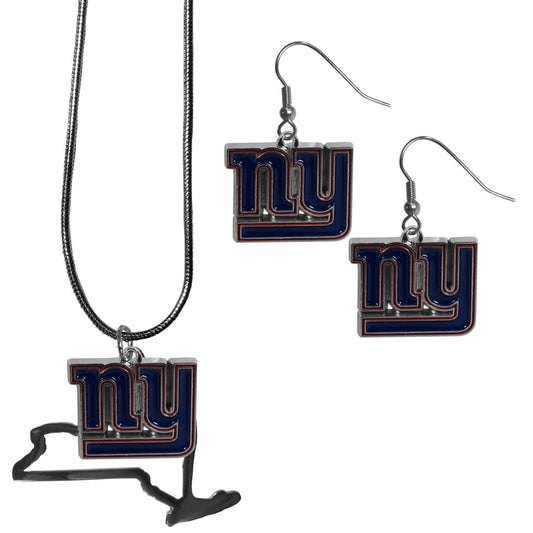 New York Giants Dangle Earrings and State Necklace Set - Flyclothing LLC