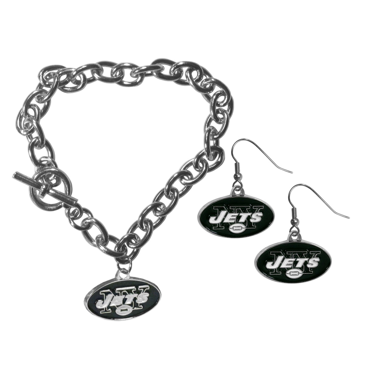 New York Jets Chain Bracelet and Dangle Earring Set - Flyclothing LLC
