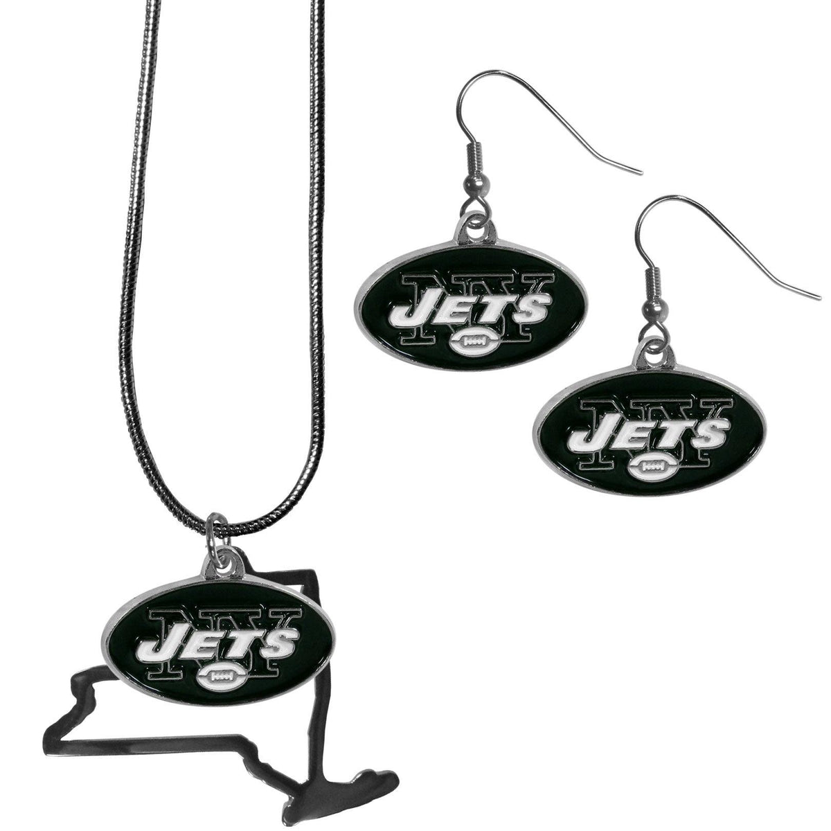 New York Jets Dangle Earrings and State Necklace Set - Flyclothing LLC