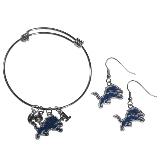 Detroit Lions Dangle Earrings and Charm Bangle Bracelet Set - Flyclothing LLC