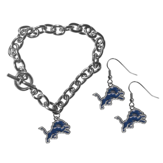 Detroit Lions Chain Bracelet and Dangle Earring Set - Flyclothing LLC