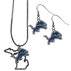 Detroit Lions Dangle Earrings and State Necklace Set - Flyclothing LLC