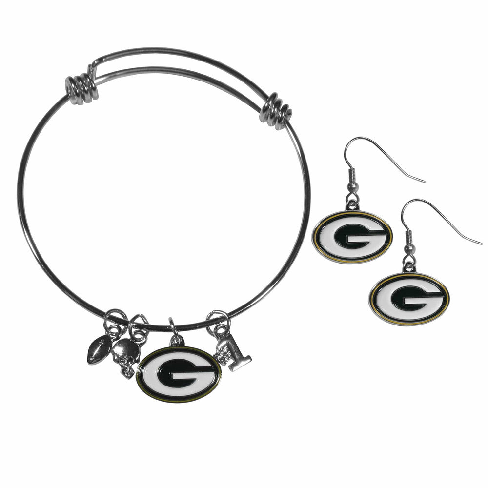 Green Bay Packers Dangle Earrings and Charm Bangle Bracelet Set - Siskiyou Buckle