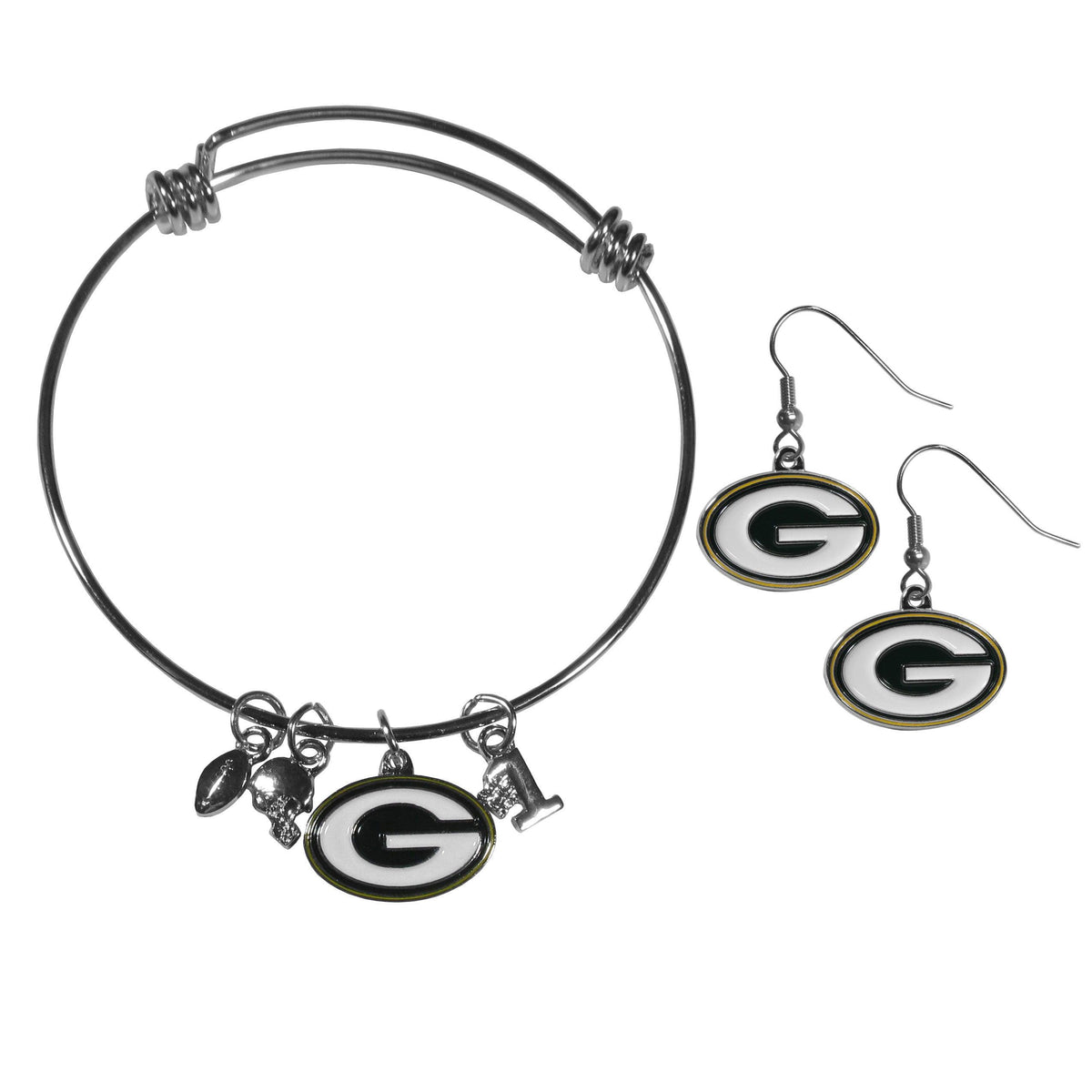 Green Bay Packers Dangle Earrings and Charm Bangle Bracelet Set - Flyclothing LLC
