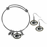 Green Bay Packers Dangle Earrings and Charm Bangle Bracelet Set - Siskiyou Buckle
